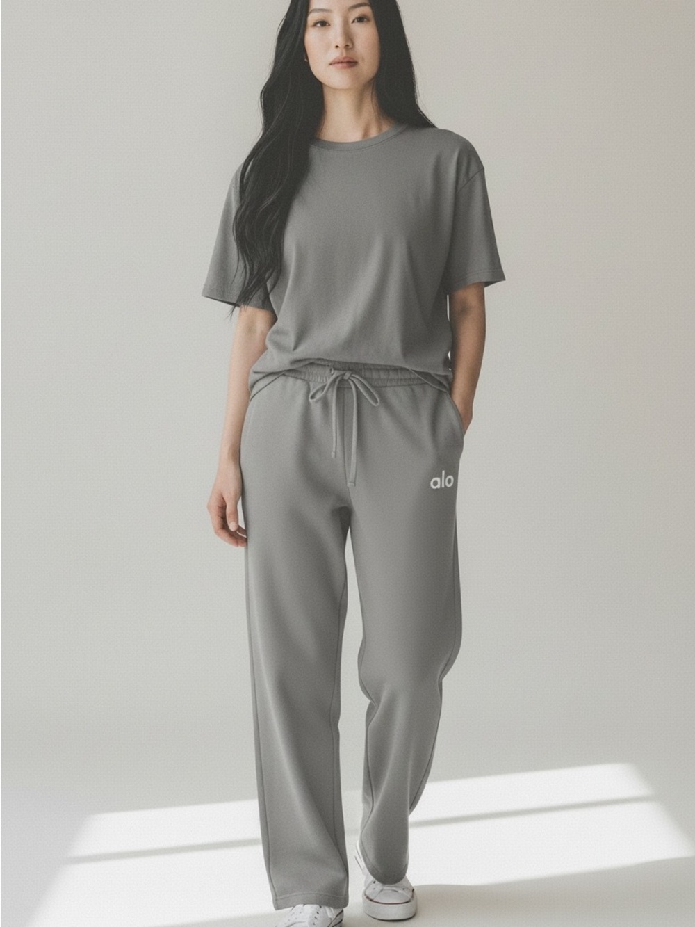 Alo Yoga Women’s Gray Wide Leg Drawstring Lounge Pants Size Medium N